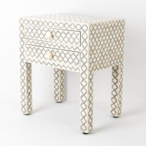 Bone Inlay Bedside Table 2 Drawer in Grey