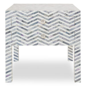 Grey Chevron Bone Bedside Table 2 Drawer