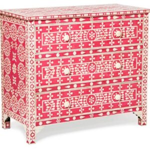 Bone Inlay Chest of Drawer in Red