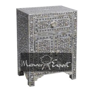 Mother of Pearl Inlay Bedside Cabinet in Grey