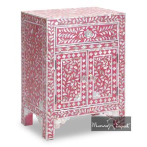 Mother of Pearl Inlay Bedside Cabinet in Pink