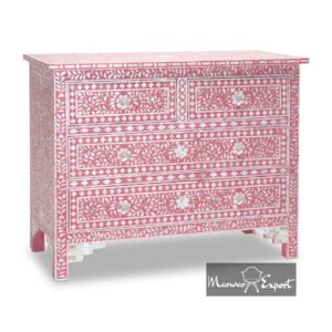 Mother of Pearl Inlay Chest of 4 Drawer In Pink