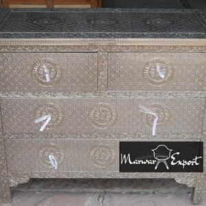 White Metal Furniture, Embossed White Metal Chest of Drawers, Metal Chest of Drawers White, MAYCHOR White Metal Chest of Drawers