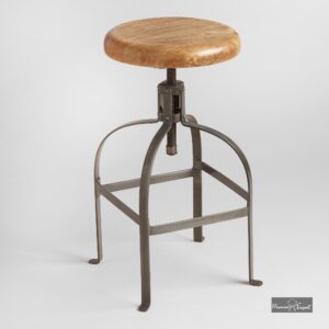Industrial Adjustable Round Wood Set Bar Stool