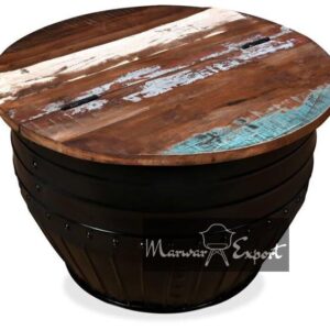 Reclaimed Round Coffee Table with Storage