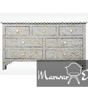 Bone Inlay Chest of 7 Drawers Chevron Design | Black Bone Inlay 7 Drawer Commode in zigzag Design