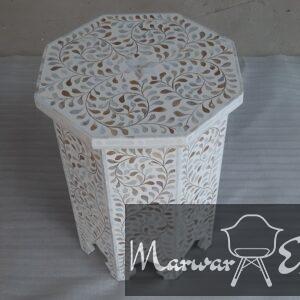 Handmade MOP Inlay Floral Design Stool | Side Table from India | End Table | Mother of Pearl End Table