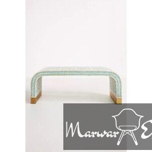 Moroccan Inlay Coffee Table | Bone Inlay Center Table | Handmade Bone Inlay Moroccan Waterfall Coffee Table