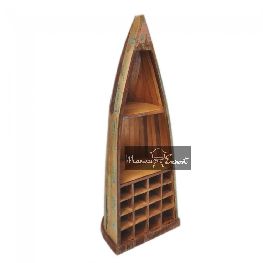 Reclaimed Boat Shape Bookshelf with Wine Rack | Boat Furniture | Recycle Wood Furniture